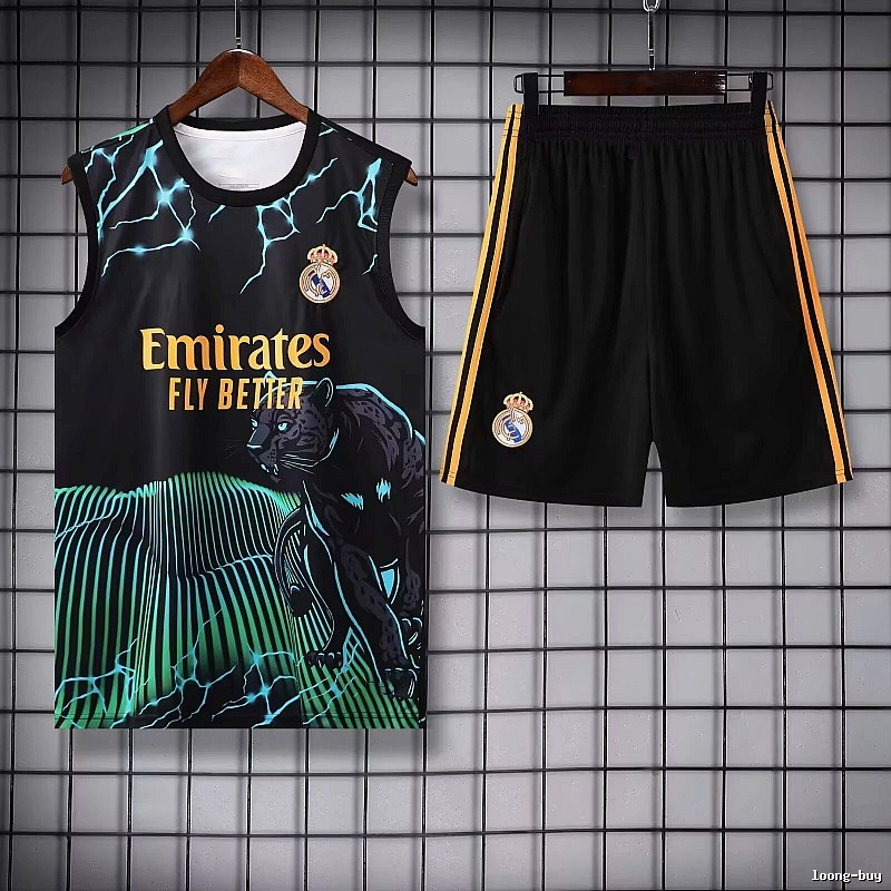 Real Madrid Casual Training jersey set Navy Sleeveless Top for Streetwear Looks