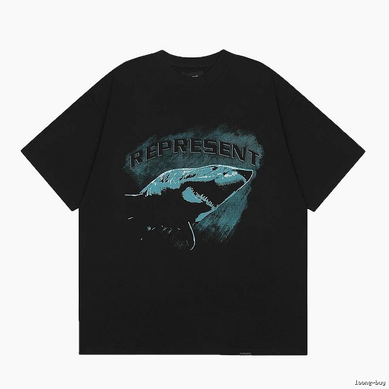 Represent Shark Print Retro Style Black T-Shirt