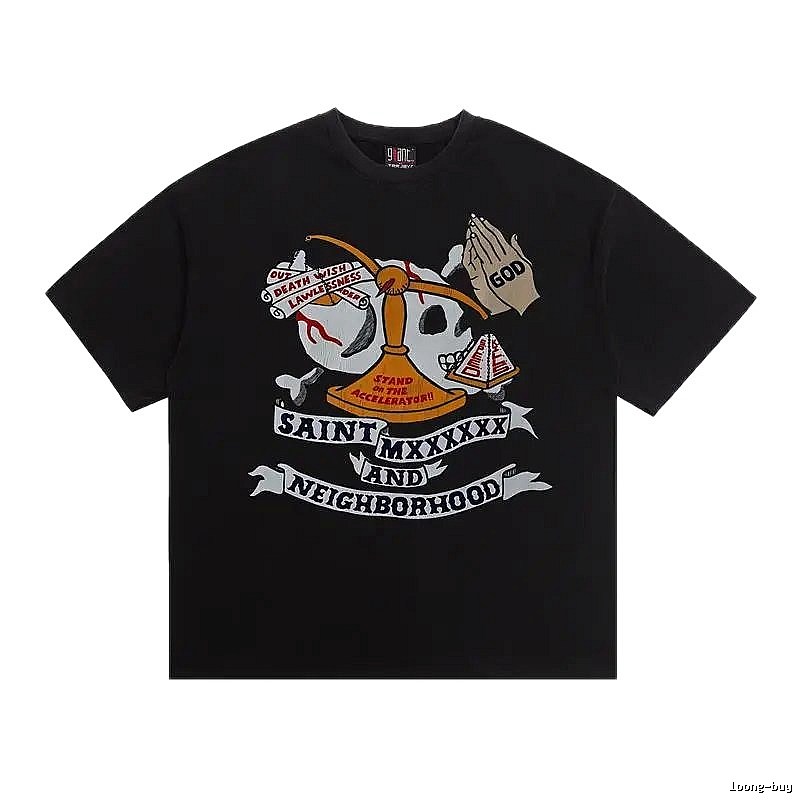 SAINT Skull Print Street Style Black T-Shirt