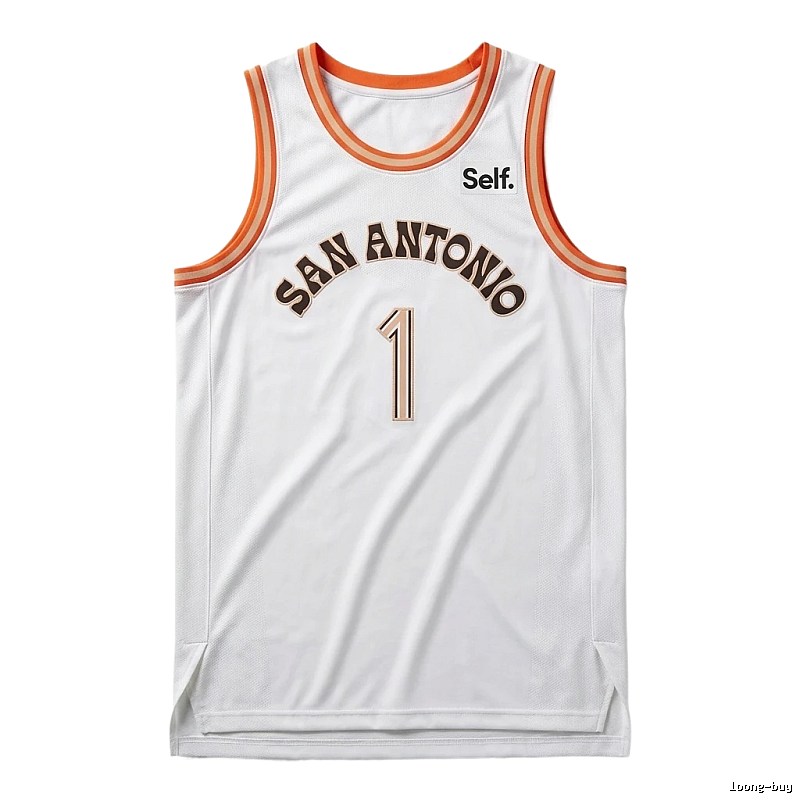 Self. Spurs white and orange basketball jersey