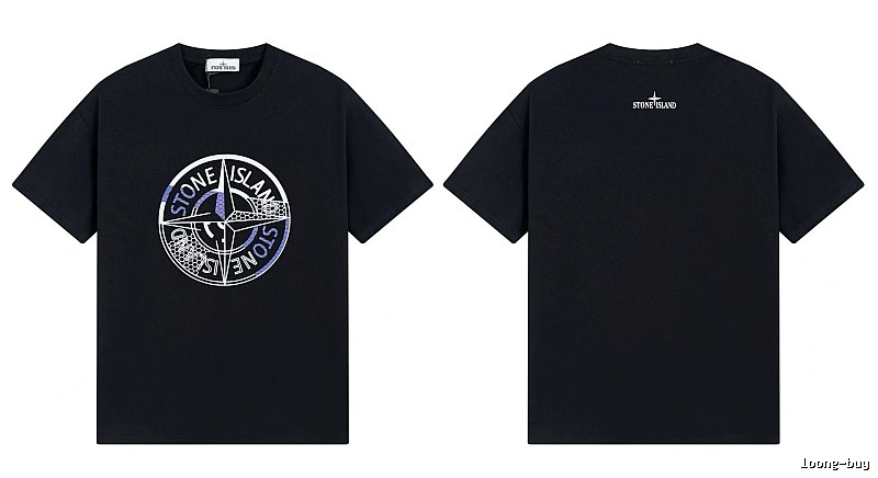 Stone Island Compass Print Street Style Black T-Shirt