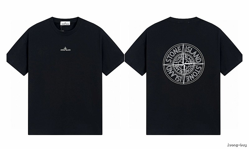 Stone Island Compass Print Trendy Cool Black T-Shirt
