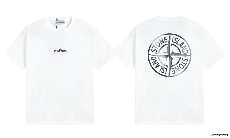 Stone Island Large Compass Print Street Style White T-Shirt