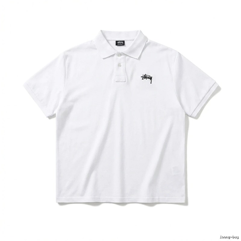 Stussy basic simple white polo shirt