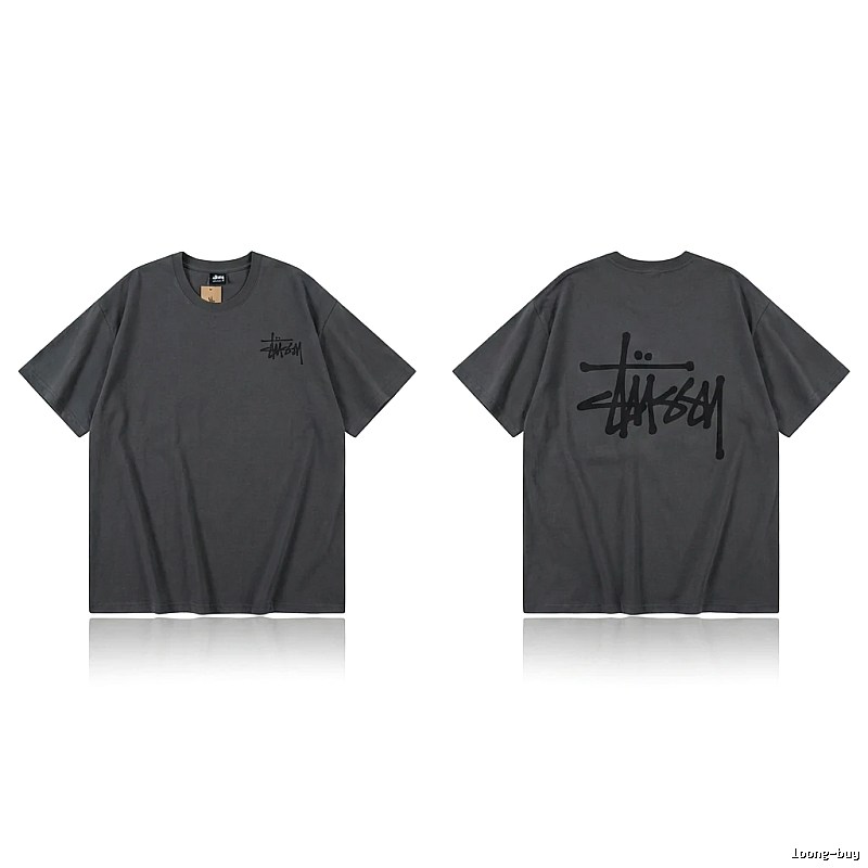 Stussy basic style simple style dark gray T-shirt