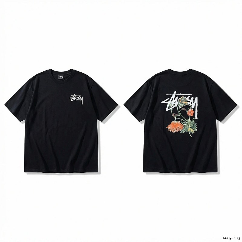Stussy floral-style black T-shirt