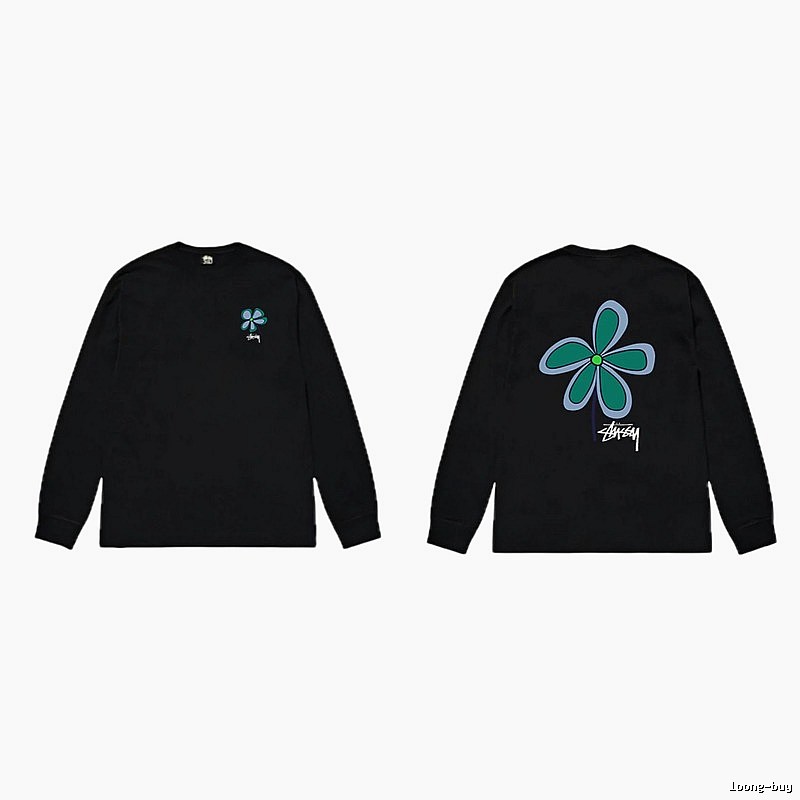 Stussy Flower Print Black Long-Sleeve