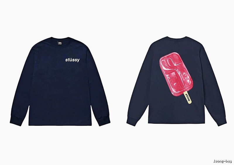 Stussy popsicle print dark blue long-sleeved shirt