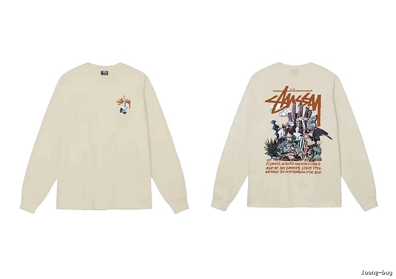 Stussy Print Retro Style Long-Sleeve (Off-White)