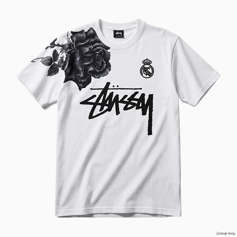 Stussy White T-shirt with Rose Print