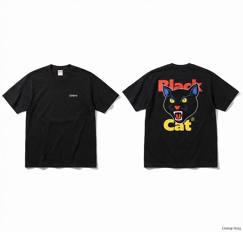 Supreme Black Cat Trendy and Cool Style Short-sleeve Shirt