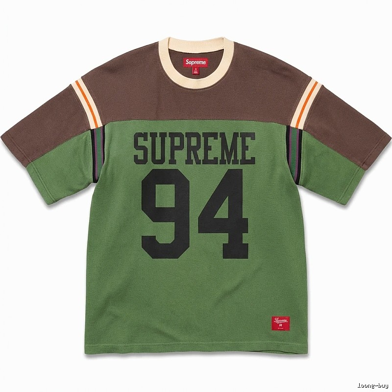 Supreme retro-style green and brown color-blocking T-shirt