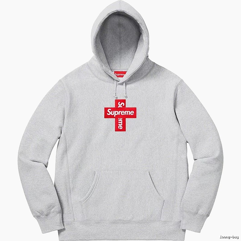 Supreme Streetwear Logo hoodie Gray Red Oversized with Logo Accent