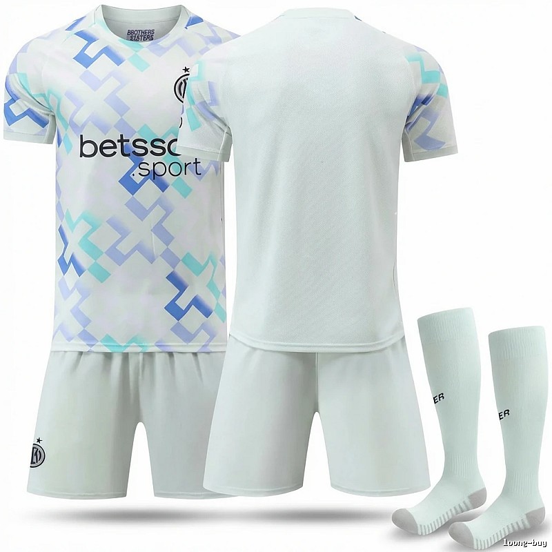 The geometric-style white jersey of Inter Milan.