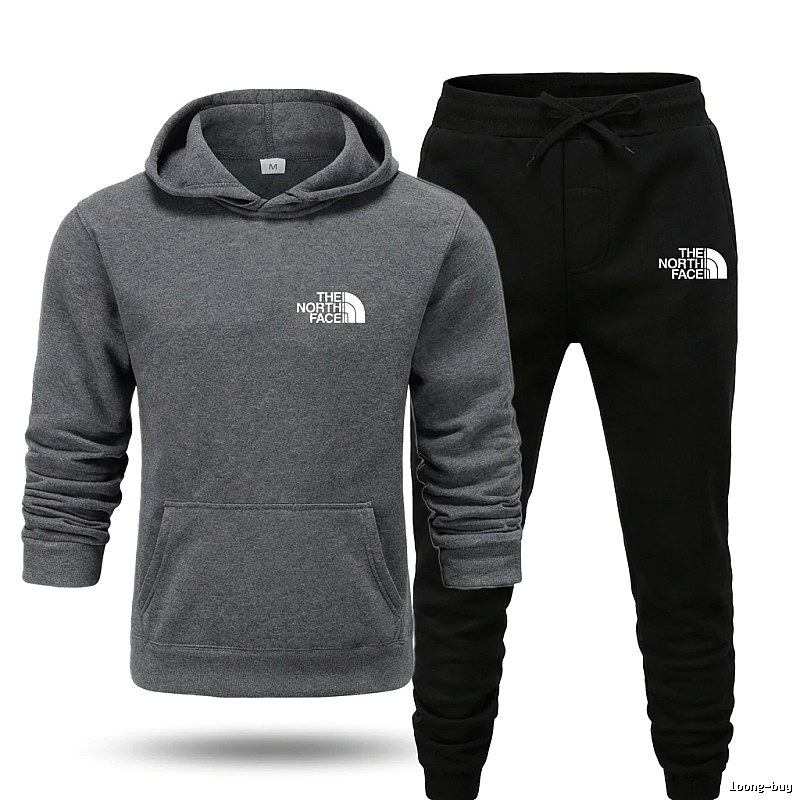 The North Face Simple Gray and Black Sportswear Set