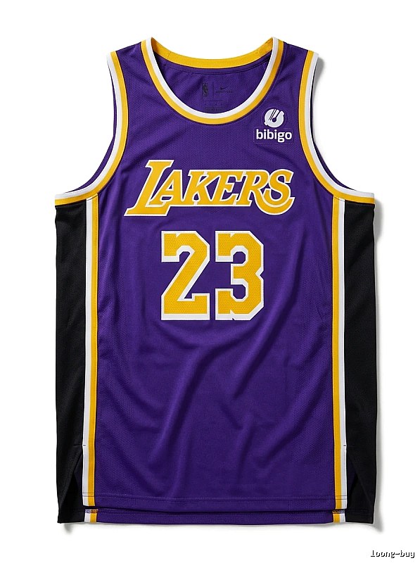 The retro-style No. 23 jersey of the Los Angeles Lakers.
