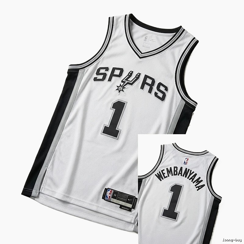 The white and black basketball uniform of Spurs' Wembanyama