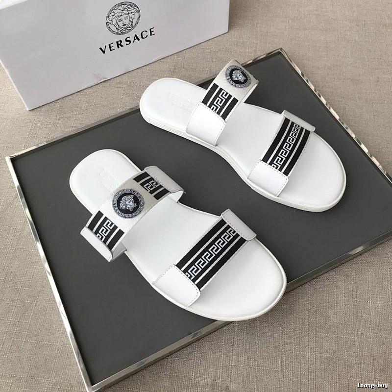 Versace Medusa Trendy Streetwear Style White Slides