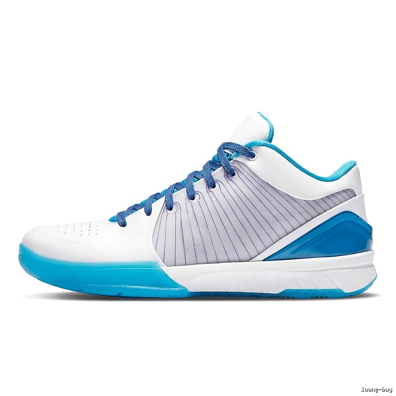 White and blue color scheme of Nike basketball shoes