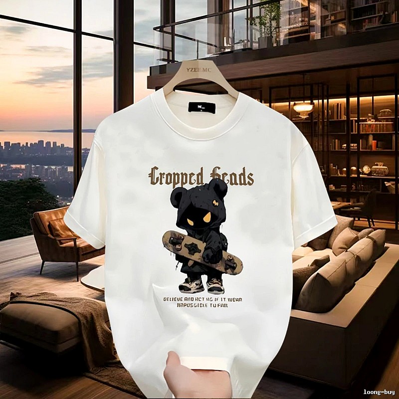 YZEEMC Bear Print Dark Style Off-white T-shirt